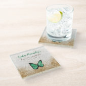 素朴なビンテージエメラルドグリーンゴールド蝶 ガラスコースター (アングル)