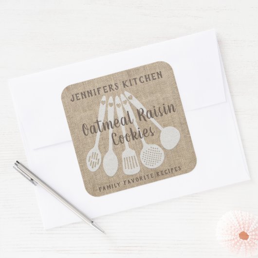 素朴なビンテージカントリー風オリジナルレシピ スクエアシール (封筒)