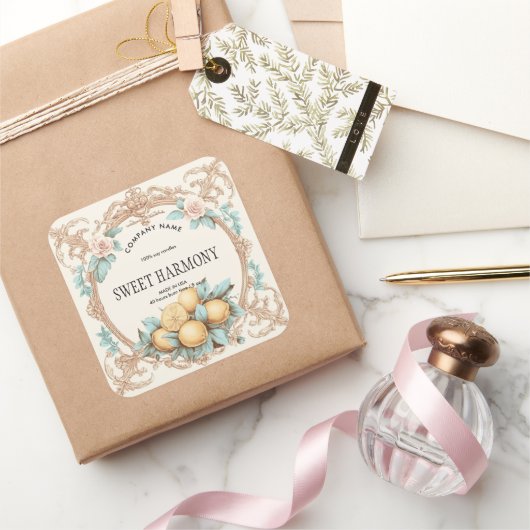 素朴なビンテージキャンドルのラベル　レモン瓶 スクエアシール (ギフト)