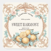 素朴なビンテージキャンドルのラベル　レモン瓶 スクエアシール (正面)