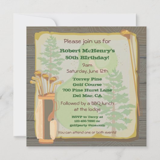 素朴なビンテージゴルフパーティー大会招待状 招待状 (正面)