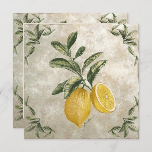 素朴なビンテージレモン招待状(編集可能) 招待状 (正面/裏面)