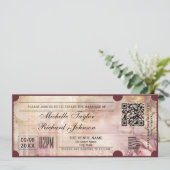 素朴なビンテージ映画チケットのRSVP QRコード付き 招待状 (スタンド正面)