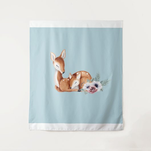 素朴なビンテージ鹿の森の花模様 タペストリー (正面)