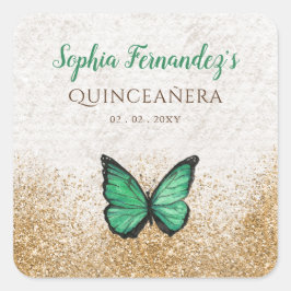 素朴なビンテージ エメラルドグリーン ゴールドの蝶 スクエアシール