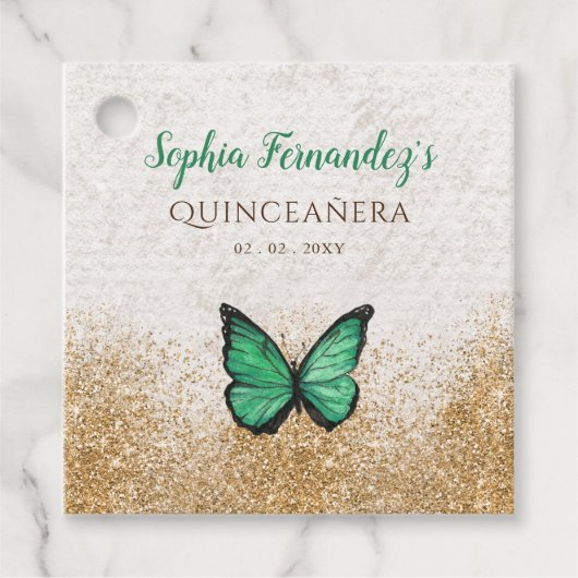 素朴なビンテージ エメラルドグリーン ゴールド バタフライ フェイバータグ (正面)