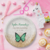 素朴なビンテージ エメラルドグリーン ゴールド バタフライ ペーパープレート (パーティー)