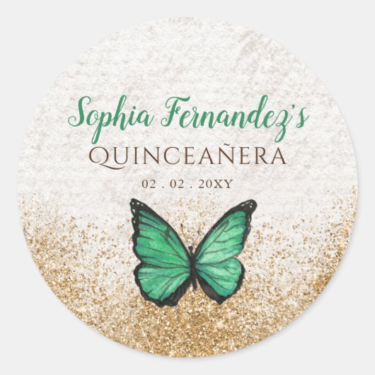 素朴なビンテージ エメラルドグリーン ゴールド バタフライ ラウンドシール (正面)
