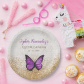 素朴なビンテージ ゴールド バタフライ ペーパープレート (パーティー)