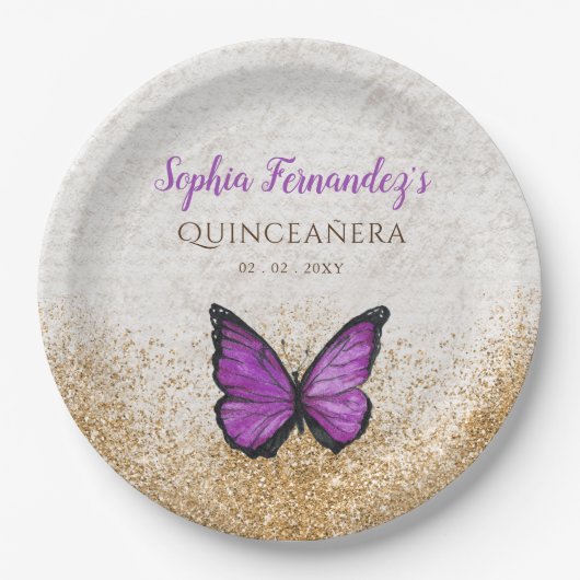 素朴なビンテージ ゴールド バタフライ ペーパープレート (正面)