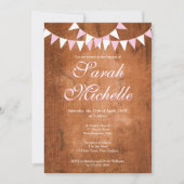 素朴なビンテージ ピンクのバンティング 洗礼 誕生日のお知らせ 招待状 (正面)