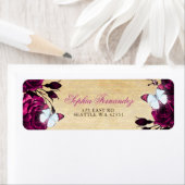 素朴なビンテージ ピンクの花と蝶 ラベル (インサイチュ)