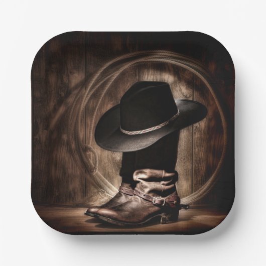 素朴なビンテージ ファーム カウボーイ ブーツ ウェスタン カントリー ペーパープレート (正面)