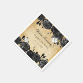 素朴なビンテージ ブラック フラワー バタフライ スタンダードカクテルナプキン (角)