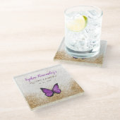 素朴なビンテージ 紫 ゴールドの蝶 ガラスコースター (アングル)