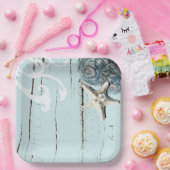 素朴なビーチアクアブルーシーシェルヒトデ結婚ィズ ペーパープレート (パーティー)