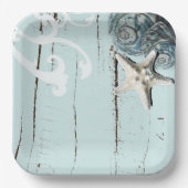 素朴なビーチアクアブルーシーシェルヒトデ結婚ィズ ペーパープレート (正面)