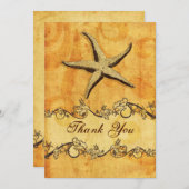 素朴なビーチスタイルのサンゴのお礼メッセージ 招待状 (正面/裏面)