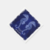 素朴なビーチ沿岸の青い結婚海馬 スタンダードカクテルナプキン (角)