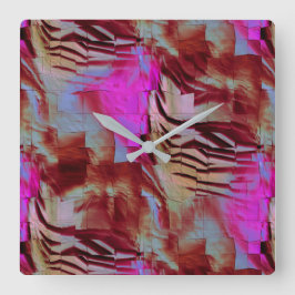 素朴なピンクと錆びた抽象芸術モザイクスケッチ スクエア壁時計