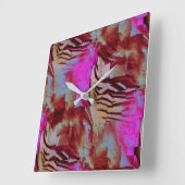 素朴なピンクと錆びた抽象芸術モザイクスケッチ スクエア壁時計 (傾斜)