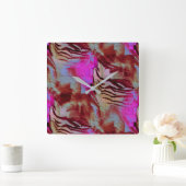 素朴なピンクと錆びた抽象芸術モザイクスケッチ スクエア壁時計 (ホーム)