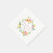 素朴なピンクと黄色の水彩花 スタンダードカクテルナプキン (角)