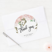 素朴なピンクのバラのウェディングサンクスステッカー ラウンドシール (封筒)