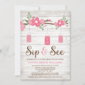 素朴なピンクのメーソンジャーの女の子の一口は招待状を見、 招待状 (正面)