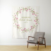 素朴なピンクの庭の花をカスタマイズした ブライダルシャワー タペストリー (インサイチュ)