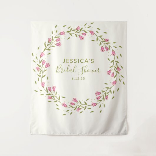 素朴なピンクの庭の花をカスタマイズした ブライダルシャワー タペストリー (正面)