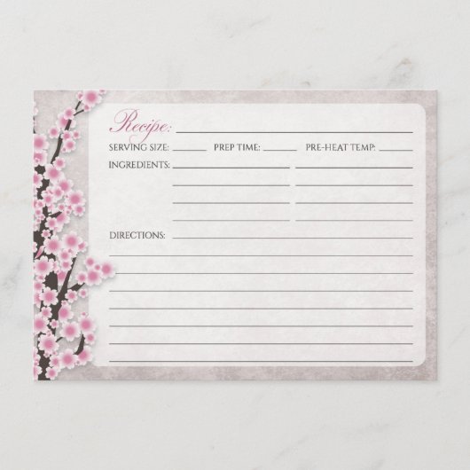 素朴なピンクの桜のレシピカード (正面)