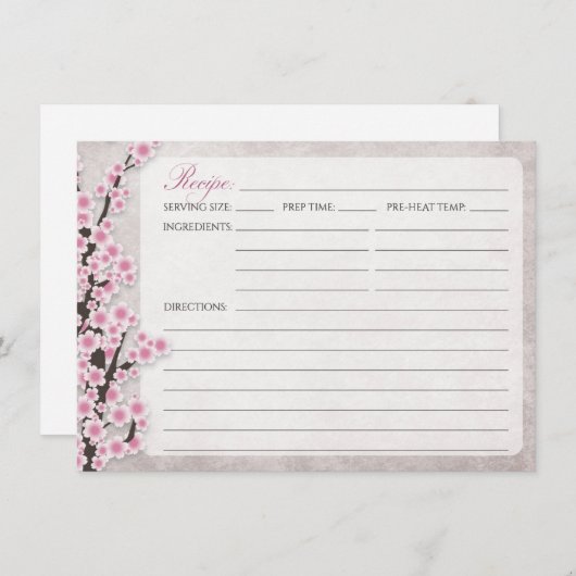 素朴なピンクの桜のレシピカード (正面/裏面)