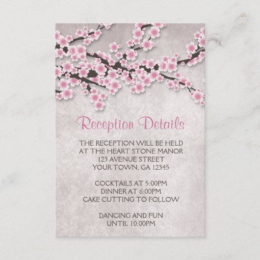 素朴なピンクの桜の受付カード エンクロージャーカード (正面)