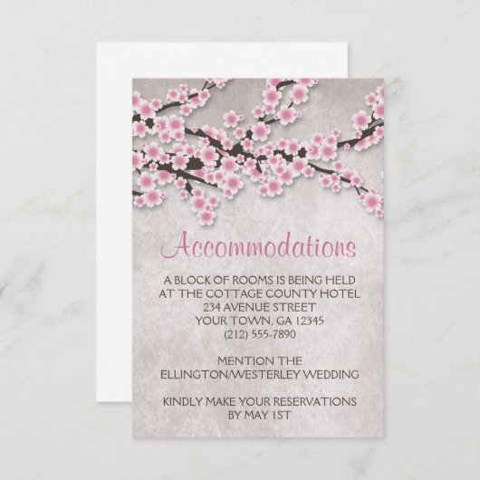 素朴なピンクの桜の宿泊施設カード エンクロージャーカード (正面/裏面)