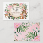 素朴なピンクの花と森林の動物のおむつくじ エンクロージャーカード (正面/裏面)