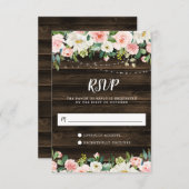 素朴なピンクの花のひもライト 出欠カード (正面/裏面)