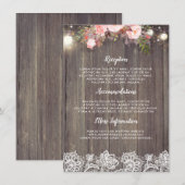 素朴なピンクの花のウェディング情報ゲスト エンクロージャーカード (正面/裏面)