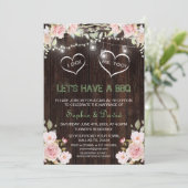 素朴なピンクの花のストリングライト ウッド I DO BBQ 招待状 (スタンド正面)