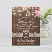 素朴なピンクの花のパーティー招待状 招待状 (スタンド正面)