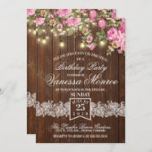 素朴なピンクの花のパーティー招待状 招待状 (正面/裏面)