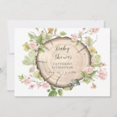 素朴なピンクの花のベイビーシャワー 招待状 (正面)