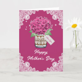 素朴なピンクの花のレースの母の日カード カード