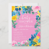 素朴なピンクの花の写真 赤ちゃんのシャワー 招待状 (正面)