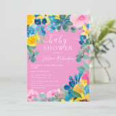 素朴なピンクの花の写真 赤ちゃんのシャワー 招待状 (スタンド正面)