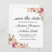 素朴なピンクの花の結婚式の保存日付カード セーブザデート (正面/裏面)