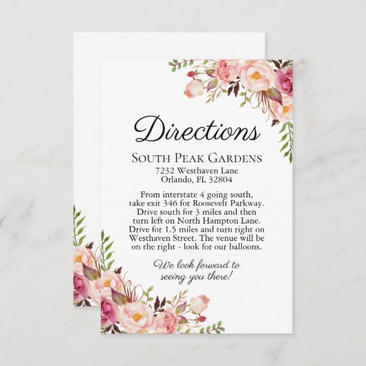素朴なピンクの花の結婚式の方向挿入物 エンクロージャーカード (正面/裏面)