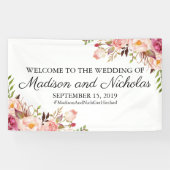 素朴なピンクの花の結婚式の旗の装飾 横断幕 (横)