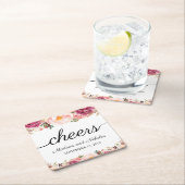 素朴なピンクの花の結婚式の紙のコースター スクエアペーパーコースター (インサイチュ)