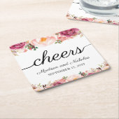 素朴なピンクの花の結婚式の紙のコースター スクエアペーパーコースター (アングル)